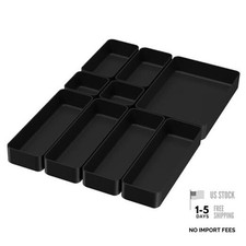 9 Pcs Stackable Drawer Organizer Trays Set, Multifunctional Stackable Black