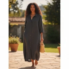 Poetry 100% Linen Midi Dress NWT Petrol Sleeveless A-Line Easy Minimalist Chic