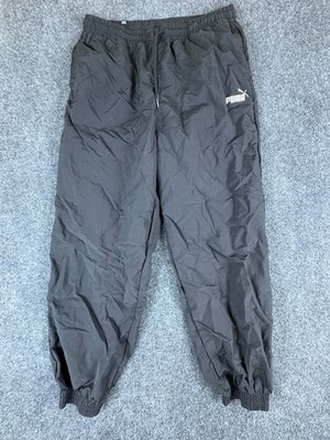 Puma Ess Woven Jogger Pants Womens 29x25 Black Drawstring Activewear Tapered Leg