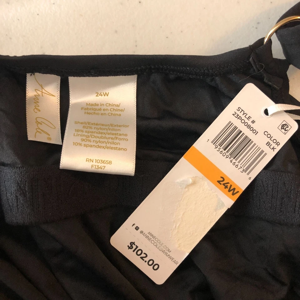 Traje de baño Anne Cole talla grande color vivo cuello cuadrado de una pieza negro 24W Foto 4 de 4