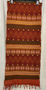 Handwoven table runner red burgundy yellow green pink zig zag pattern