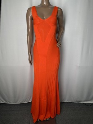 Hanifa Womens Maxi Dress Orange Slice Size XS Sarai Knit V-Neck Flare Hem