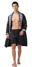 Tony  Candice Men's Satin Robe Lightweight Long Sleeve Silk Kimono Bathrobe ...