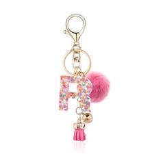 Resin Alphabet Initial Letter Keychain Keyring for Deep Pink Fur Ball Letter R