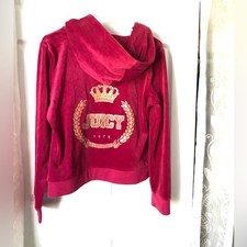 Juicy Couture Y2K velour Hoodie Jacket full zip up back logo women size M