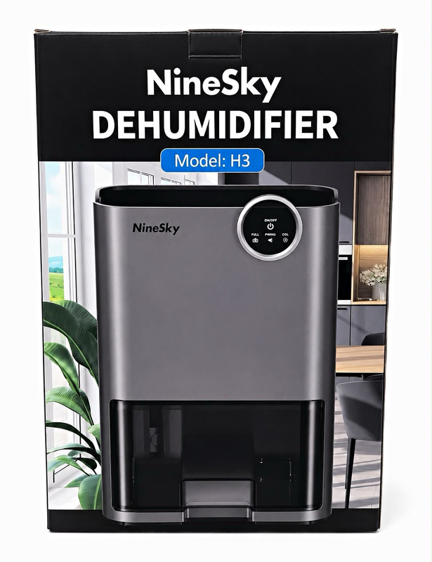 NineSky H3 Tabletop Dehumidifier 0.8 Gal 215 sq ft 24hr Timer Gray/Black