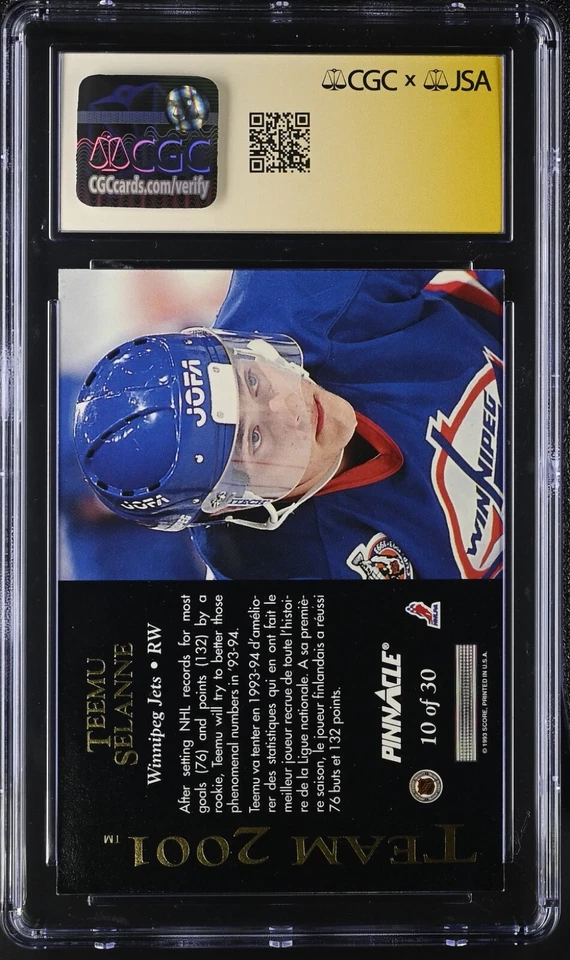 Teemu Selanne 1993-94 Pinnacle Team 2001 #10 CGC 8 JSA 10 Auto Signature Series* - Image 2 of 2