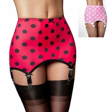 Nylon Dreams 6 Strap Ladybird Spot Retro Girdle, Vinatge Pull On Garter Belt
