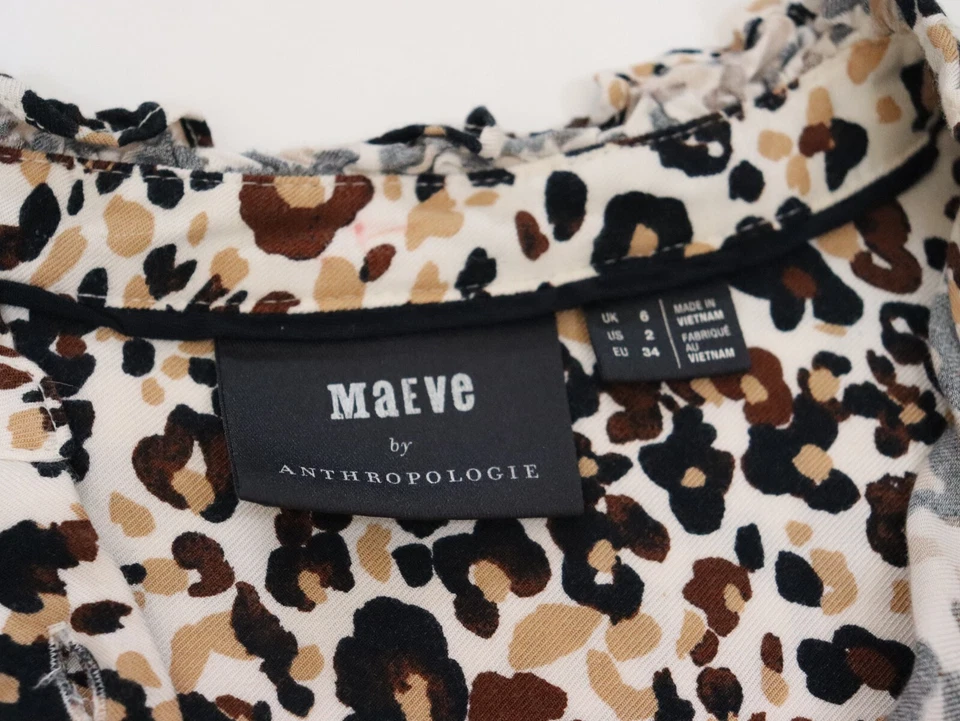 Camisa con botones Anthropologie Maeve para mujer leopardo Katia, talla 2 de EE. UU. talla 6 del Reino Unido Foto 3 de 4