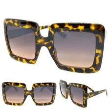 Oversized Exaggerated Classic Retro SUNGLASSES Large Thick Square Tortoise Frame