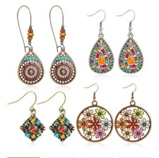4 Pair Dangle Earrings Women Bohemian Boho Colorful Fashion Jewelry Girls Gift