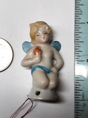 2  Antique German Porcelain Half 1/2 Doll Cherub Little Angel Blonde Child Baby