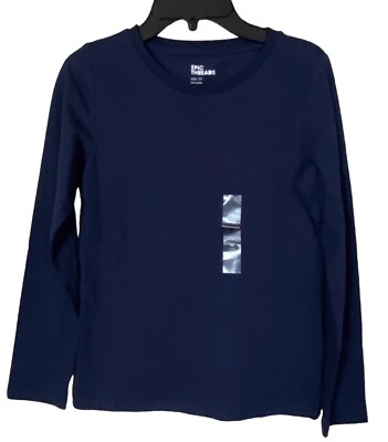 Epic Threads Solid Navy Long Sleeve Crew Neck Girls T Shirt Size M