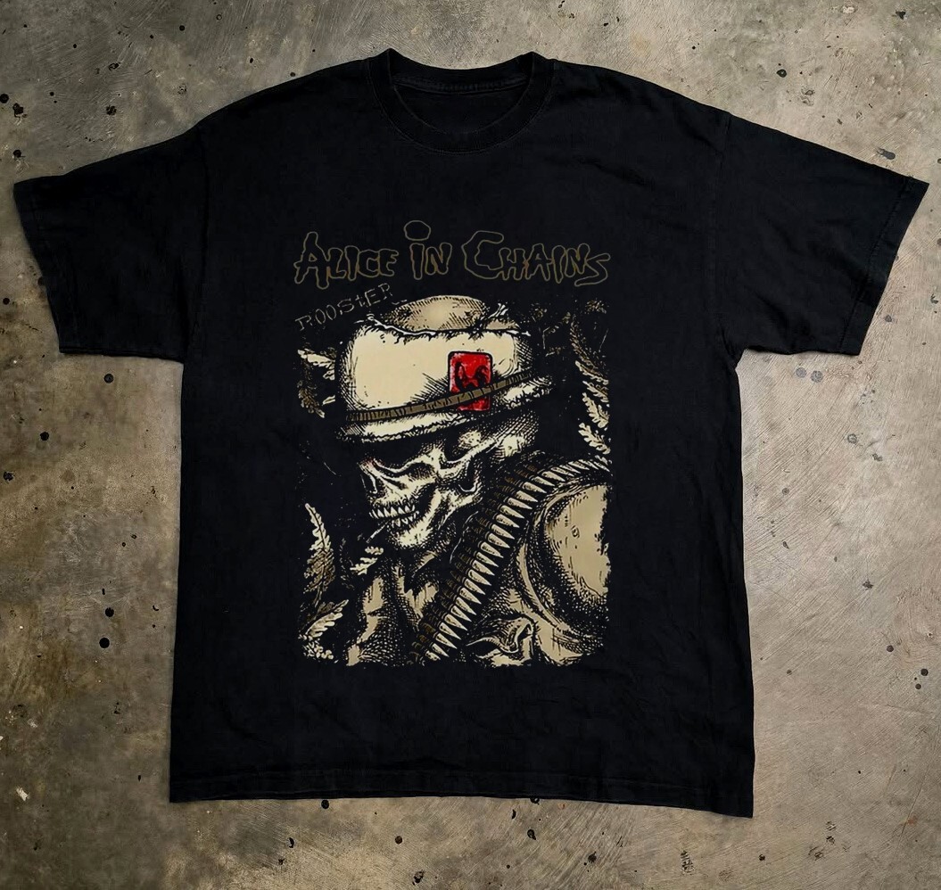 Alice In Chains Rooster Skull Graphic Black Unisex T-Shirt Sizes S-5XL