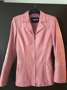 pink leather blazer