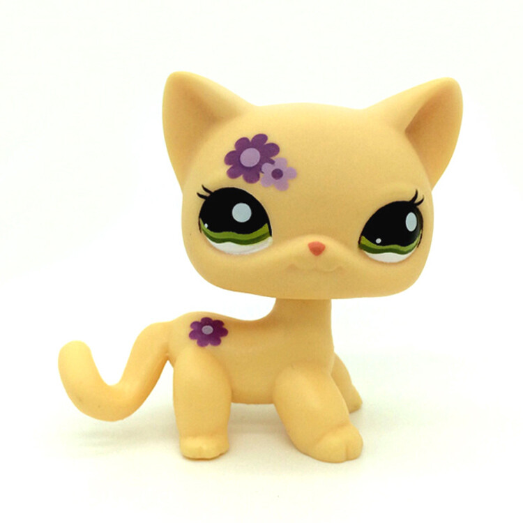 Rare Littlest Pet Shop LPS Purple flower Kitty Cat Green Eyes Toys