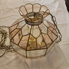 Vintage Stained Glass Hanging Light Candelabra 
