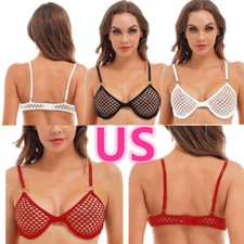 Women's Mesh Bra Top See Through Fishnet Underwire Tops Transparent Lingerie
