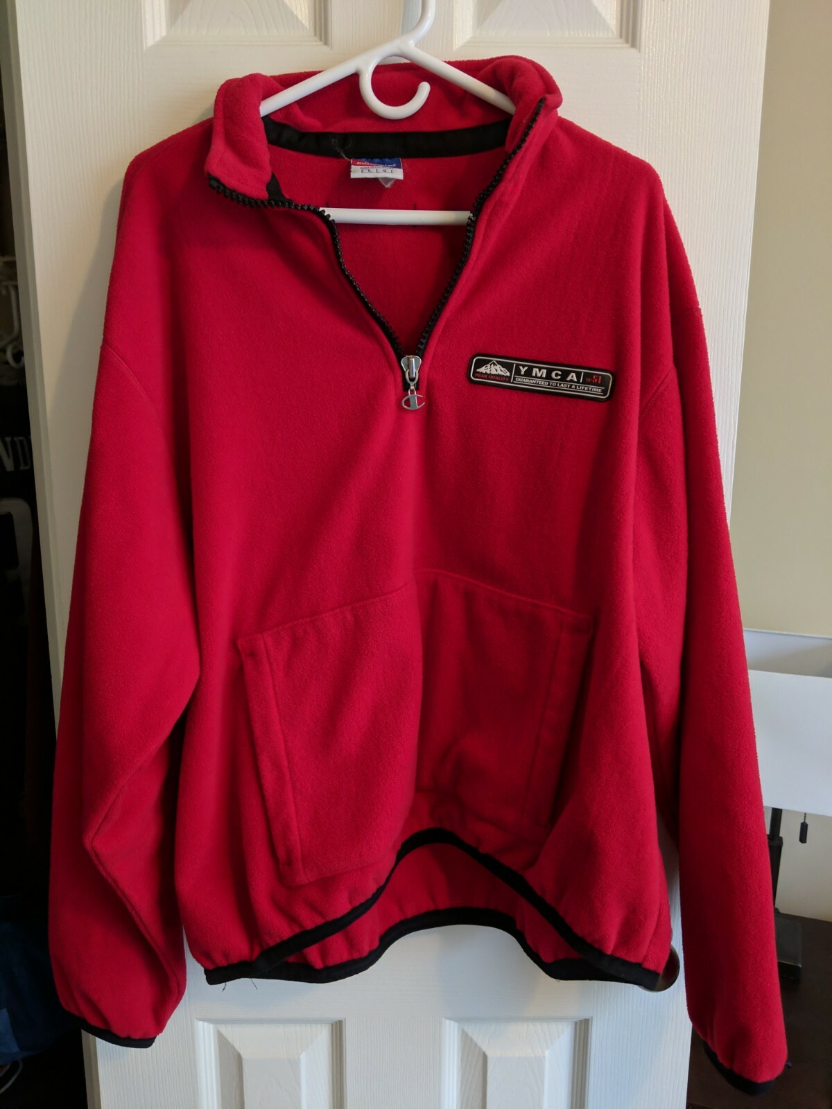 Men's Red YMCA Champion "PEAK QUALITY" 1/2 Zip Pullover Jacket Fleece