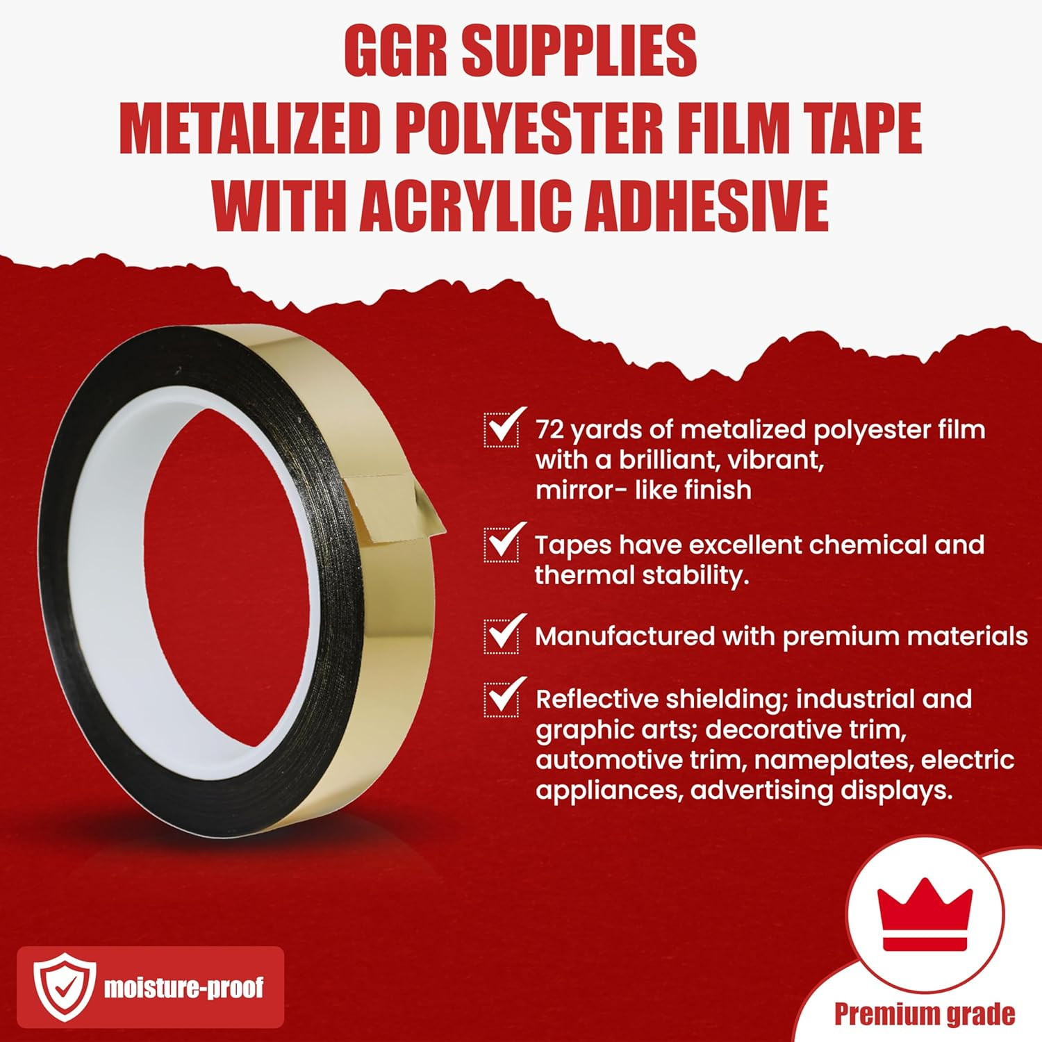 T.R.U. MMYP-1 Mylar Metalized Polyester Film Tape with Acrylic Adhesive. Multipl