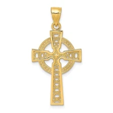 Real 10kt Yellow Gold Celtic Iona Irish Cross Pendant Charm 34x17mm
