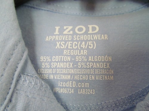 NWT Girl's IZOD light Blue Stretch schoolwear short sleeve polo shirt sz XS 4/5 - Picture 3 of 7