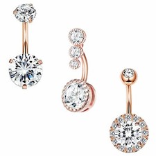 3pcs 14G Surgical Steel Belly Button Rings Clear CZ Navel Rings Body Piercing