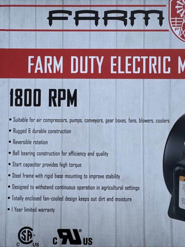 Motor eléctrico monofásico Farm Pro Duty 1800 RPM de 1/2 HP Foto 2 de 4