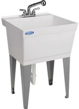 Utilatub Laundry Sink Tub Deep Basin Floor Mount Utility Pullout Faucet Kit