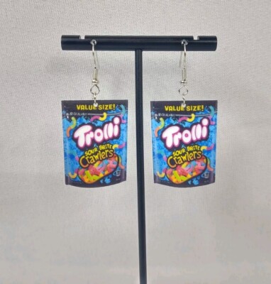 Hook Drop Dangle Pierced Earrings Trolli Sour Brite Crawlers Candy Jewelry 