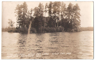 Pine Island Wild Cat Lake Inn RPPC Boulder Junction Wisconsin Post Card