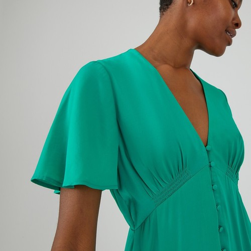 LA REDOUTE Green Satin Full Midaxi Dress with V-Neck Size UK 10 NEW RRP £54 - Picture 4 of 9