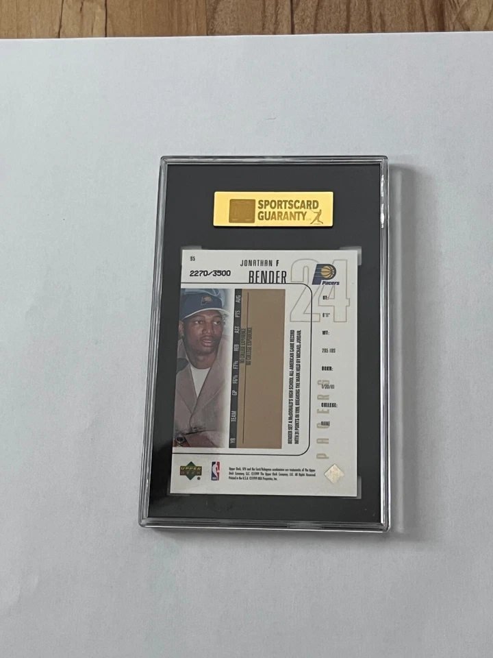 Tarjeta de novato de baloncesto Jonathan Bender - 1999-00 Upper Deck SPX Rookie #95 Foto 2 de 2