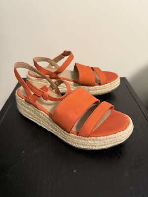 Eileen Fisher Devi Espadrille Strappy Leather Platform Sandal Tangelo 6