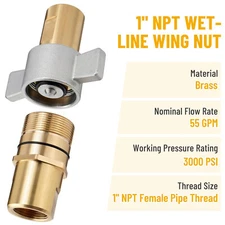 1" NPT Wet-Line Wing Nut Hydraulic Quick Disconnect Coupler / Coupling Set