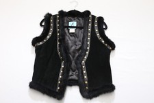 Euc M Marciano Womens Black Leather Rabbit Fur Trim Studded Vest