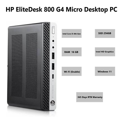 Fast HP EliteDesk 800 G4 Mini Desktop PC i5-8th Gen 16GB RAM 256