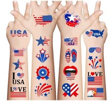 90Pcs Fourth of July Temporary Tattoos,American Flag Red White and Blue Fake
