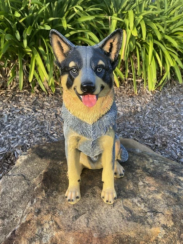 BLUE CATTLE DOG HEELER STATUE PUPPY MEMORIAL ANIMAL GARDEN ORNAMENT FIGURINE