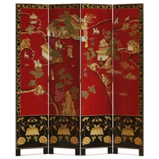 US Seller - 18th Century Chinoiserie Oriental Floor Screen Courtyard Scene