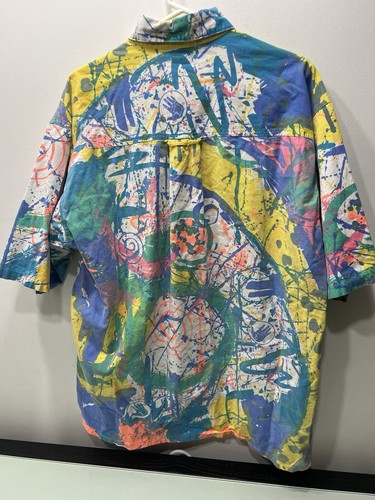 Vintage Body Glove 1988 Neon Paint Splatter Button Down Shirt Sz XL - Picture 10 of 22