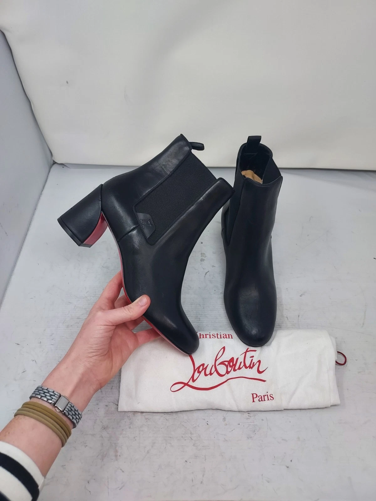 Christian Louboutin — Christian Louboutin EU 37 US 7 WOMEN NEW Black Leather Turelastic Chelsea Boot