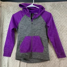 And1 Head Womens Small Hoodie Sweatshirt Gray Purple Fleece Full Zip Athletic