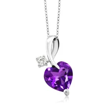 925 Sterling Silver Pendant Heart Shape Amethyst Moissanite 0.10ct DEW