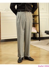 Men's Vintage Hollywood High Waist Straight Wrinkle Free Casual Dress Trousers