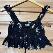 Urban Outfitters Floral Smocked Peplum Tie Front Camisole Cropped Top - Small