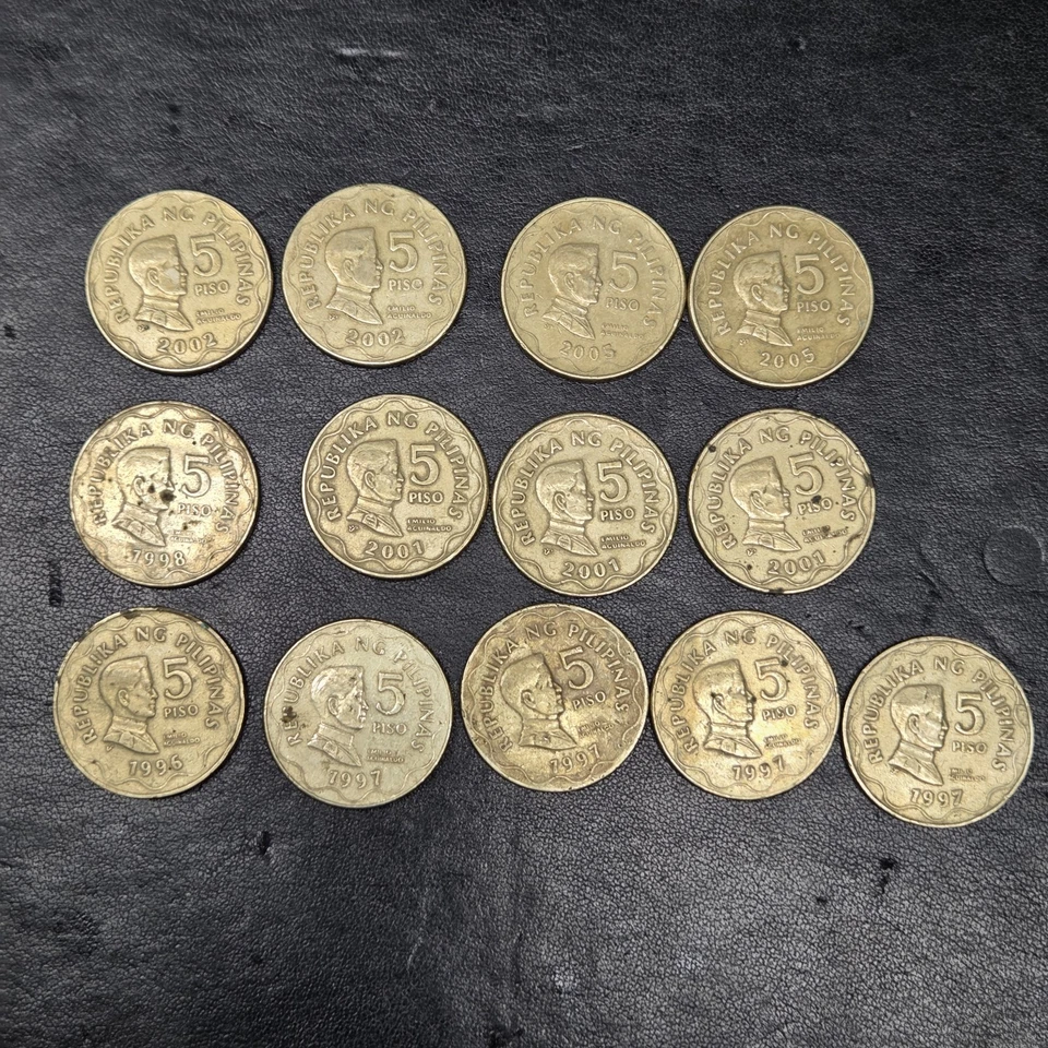 Philippines 5 PISO Coin W/ Revolutionary Emilio Aguinaldo 1996 - 2005 Lot Of 13 - Image 2 of 4