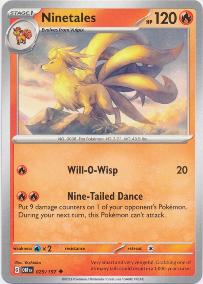 Ninetales - 029/197 - Uncommon (Near Mint) Obsidian Flames - Fire Pokémon