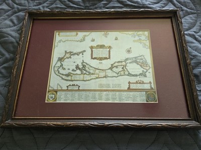 1917 Framed Print of 1616 Map of Bermuda,  Blaeu, Norwood
