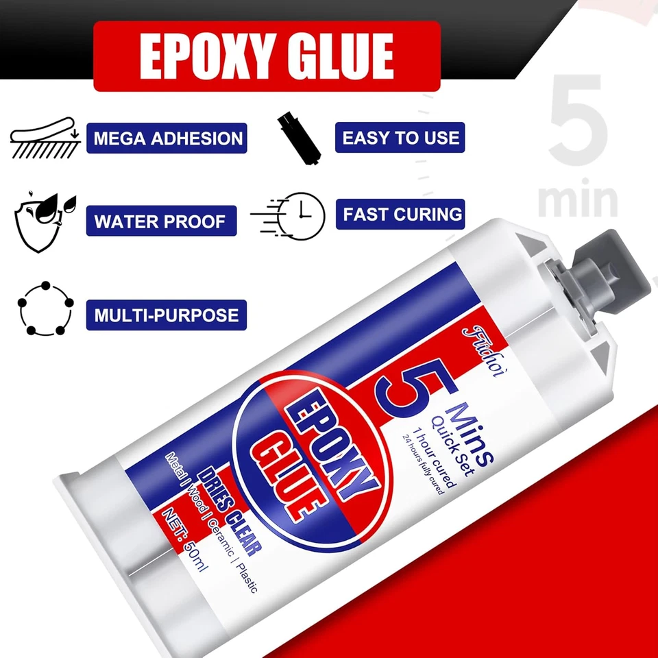 Colla Epossidica Bicomponente 100Ml, Adesivo Epossidico a Presa Rapida in 5 Minu - Immagine 3 di 4
